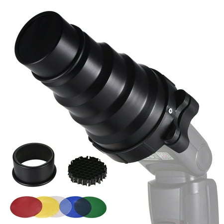 Metal On-camera Flash Conical Snoot with Honeycomb Grid 5pcs Color Filter Kit Magnet Adsorption for Neewer Canon Nikon Yongnuo Godox Meike Vivitar Photography On-camera Speedlite