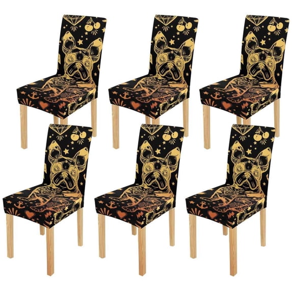 FMSHPON Bulldog or Pug Dog Stretch Chair Cover Protector Seat Slipcover for Dining Room Hotel Wedding Party Set of 6