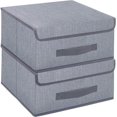 thumbnail image 1 of Onlyeasy Cajas de cubos de almacenamiento plegables con tapa - Caja de almacenamiento Cube Cubby Basket Organizador de armario Paquete de 2 con asas de cuero para armario dormitorio 13" x 13" Gris sim, 1 of 5