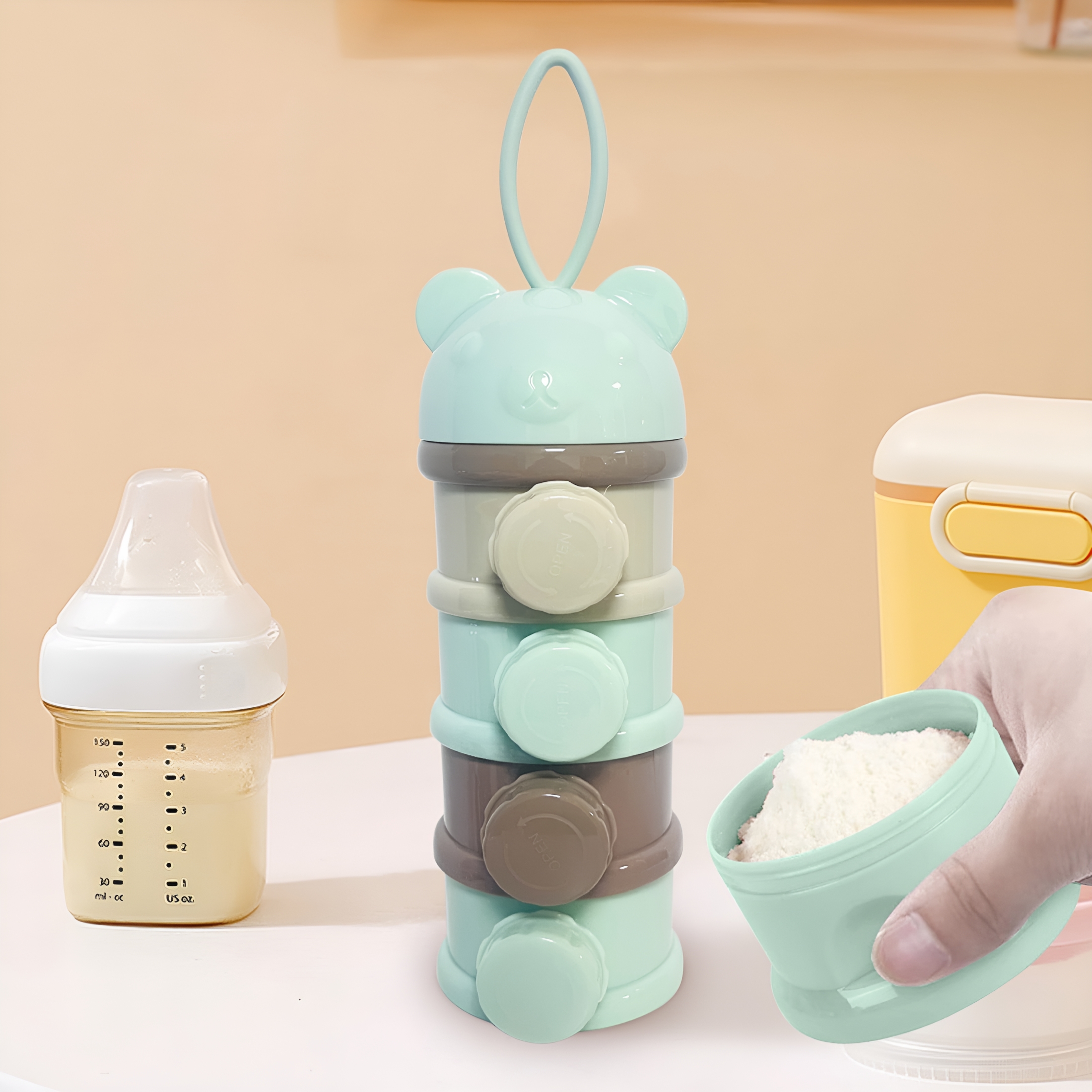 ACDANC 2026 New 4 Layers Baby Milk Powder Formula Dispenser on the Go,Formula Container for Travel,Non-Spill Stackable Baby Snack Storage Container with Handle,Bpa Free