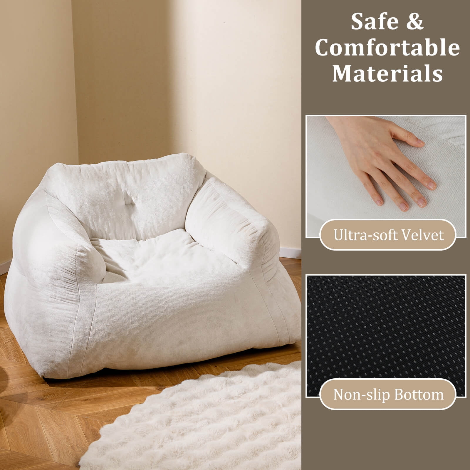 Costway Bean Bag Chair for Adults Plush Lazy Sofa with Ultra-soft Velvet Cover Beige