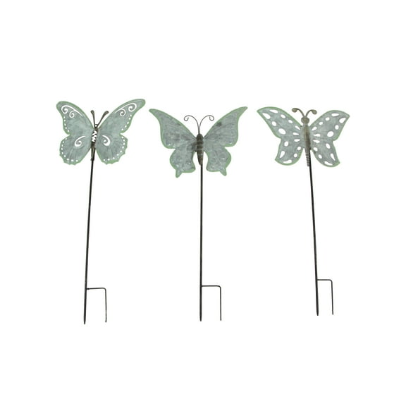 Things2Die4 20 inch Galvanized Grey Metal Butterfly Garden Stakes (Set of 3)
