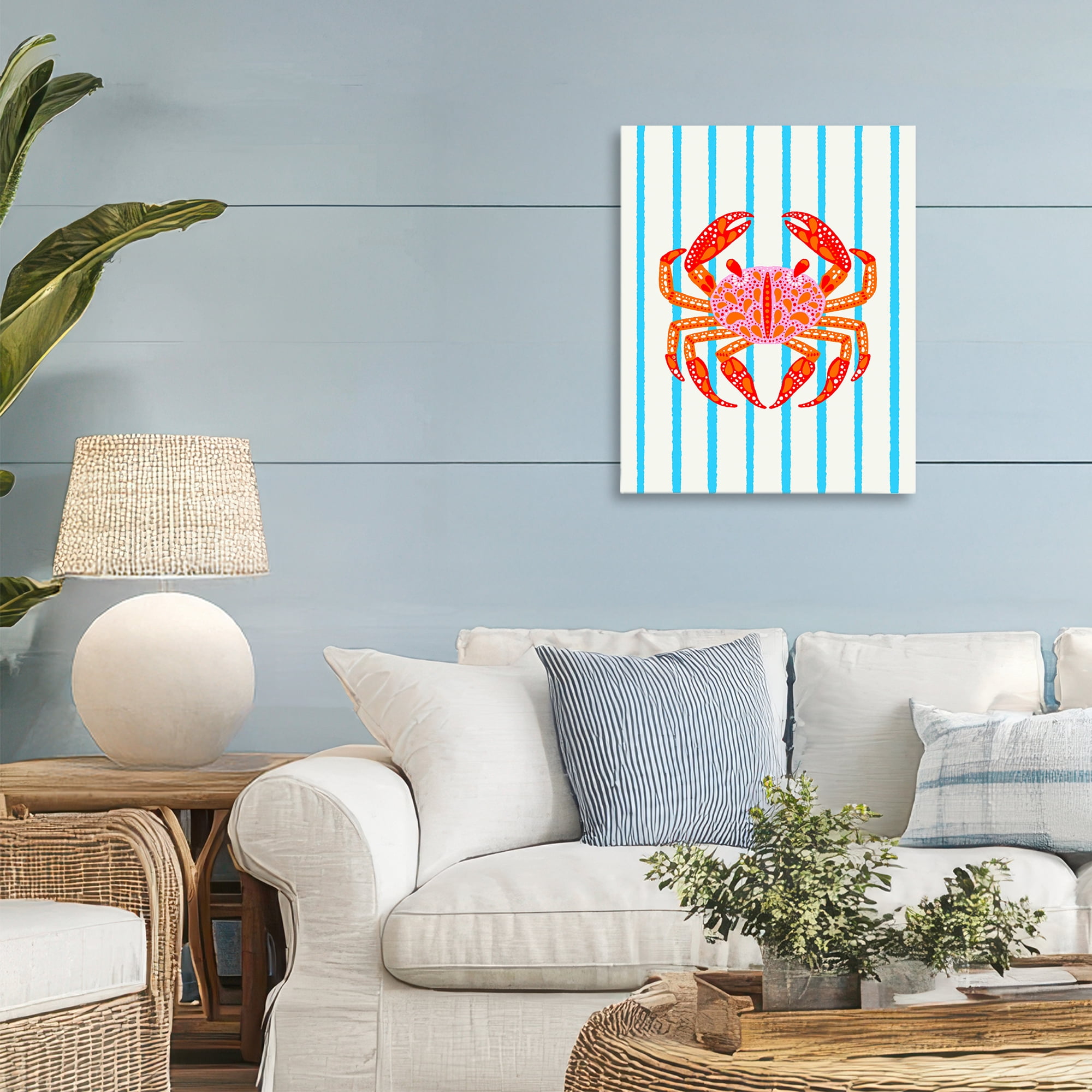 Stupell Industries Bright Crab on Stripes Canvas Wall Art, design by Indira Prieto | IndySign