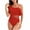 Red, variant on Womens Bathing Suits Plus Size One Shoulder Ruffle One Piece Swimsuits Solid Color Full Coverage Cutout Swimwear (Red L)