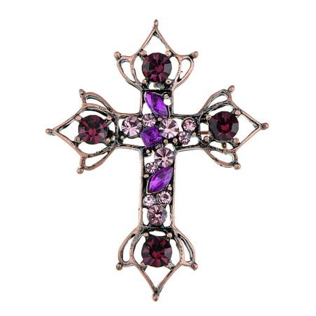 - Gunmetal Tone Purple Rhinestones Antique Vintage Holy Cross Brooch Pin For Women Gift