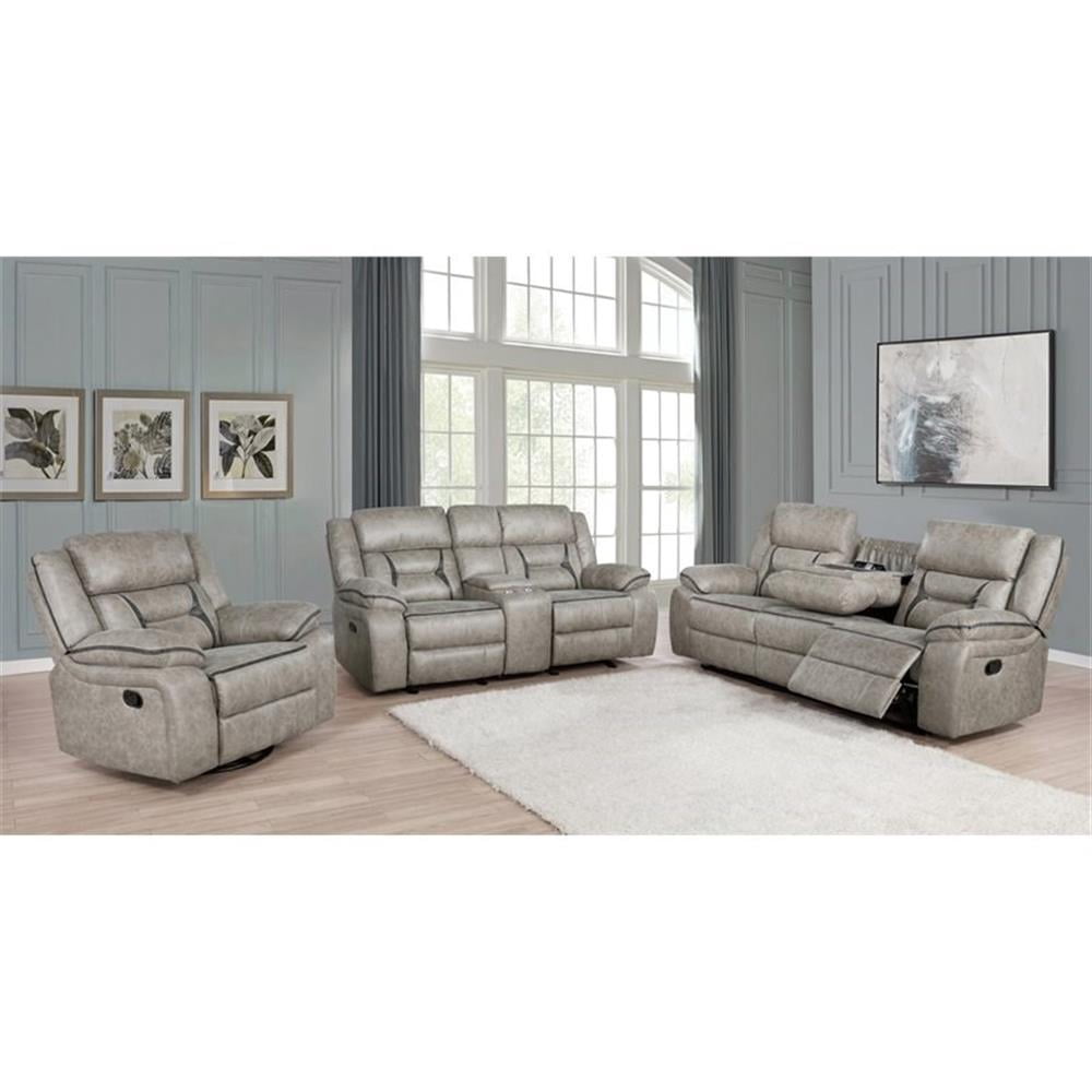 Pemberly Row 2-piece Faux Leather Upholstered Motion Living Room Set Beige