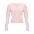 thumbnail image 6 of TIHLMK Long Sleeve Blouse Shirt Deals Clearance Women's Casual Fashion Comfortable Solid Color Round-Neck Long Sleeve Tops Blouse Pink, 6 of 8