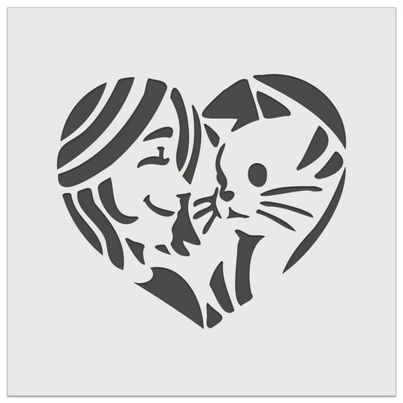 Woman with Cat Kitten Pet in Heart DIY Cookie Wall Craft Stencil - 5.5 Inch
