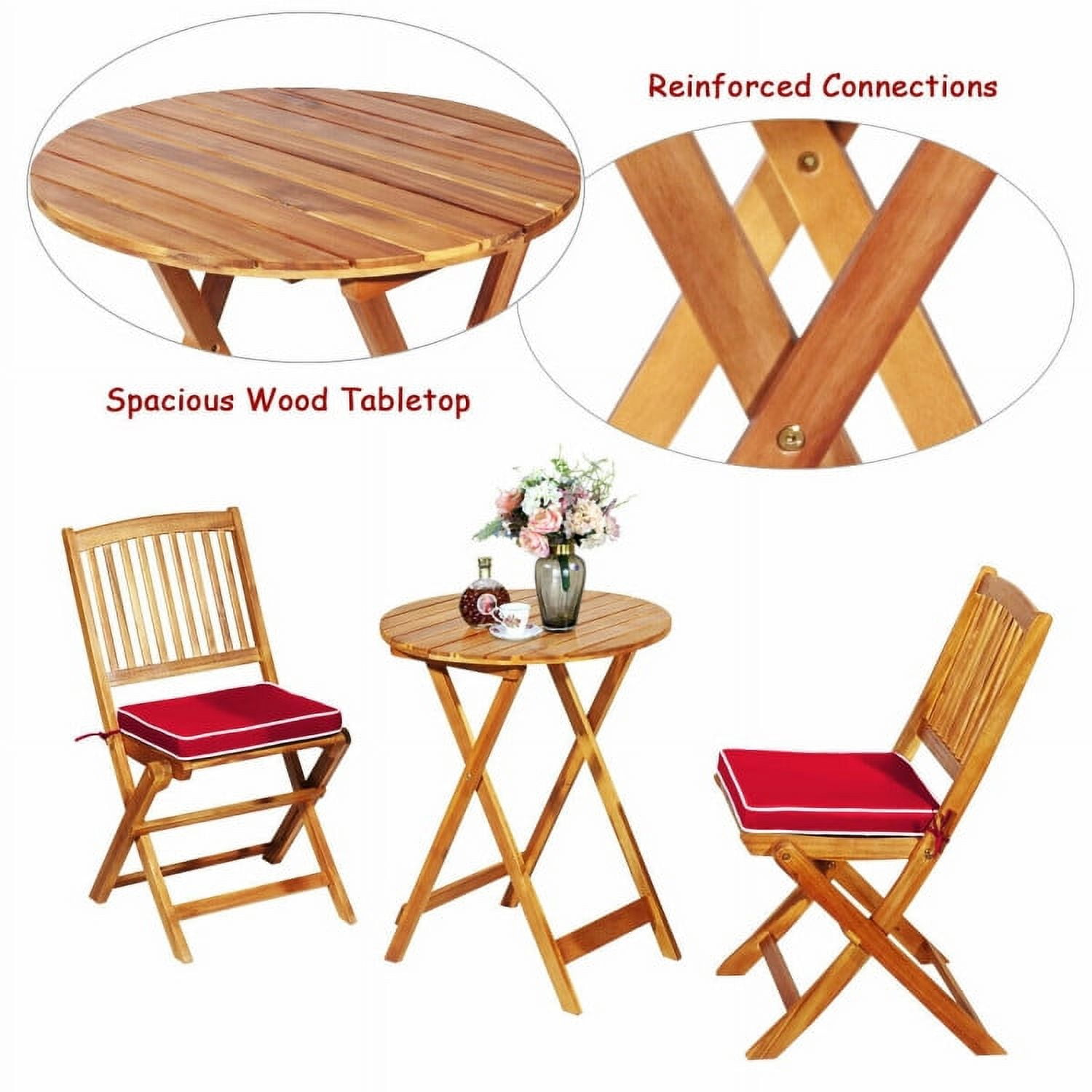 Aimee Lii 3 Pieces Patio Folding Bistro Set with Padded Cushion and Round Coffee Table, Red Aimee Lii 3 Pieces Patio Folding Bistro Set with Padded Cushion and Round Coffee Table, Red
