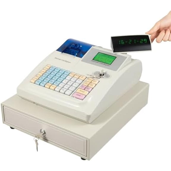 Cash Register for Small Businesses, Electonric caja registradora para negocio with 3Method/200Dept/10000Items/ /50Clerks/9Vat Rate Setting,Supports Scanner Scale External Printer(White)$$Office