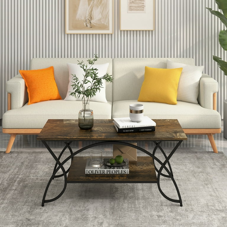 3-Tier Industrial Style Coffee Table with Storage and Heavy-duty Metal  Frame - Costway