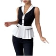 thumbnail image 2 of VtModv Women's Contrasting Blouses Button V-Neck Pullover Fashionable Tank Top Work Office Fashion Business Casual Outfits, 2 of 4