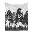 thumbnail image 1 of Black and White Soft Flannel Fleece Blanket, Summer Forest with Pine and Fir Trees Grass Bush Silhouettes, Cozy Plush for Indoor and Outdoor Use, 50" x 60", Grey White Charcoal Grey, by Ambesonne, 1 of 6