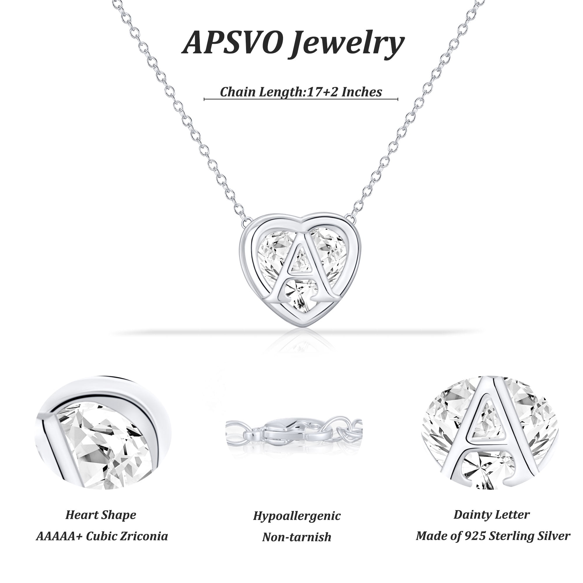 APSVO S925 Sterling Silver Plated Love Heart Initial Necklaces for Women Girls CZ Letter A Pendant Chain Birthday Birthday Graduation Jewelry Gifts Teen Her Mom Wife Adults Girlfriend Kids Age Ideas