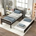 thumbnail image 4 of HICOMILA Twin Wood Platform Trundle Bed – 3 Colors, No Box Spring, Headboard & Footboard, Space-Saving, for Bedroom/Guest Room, 4 of 9
