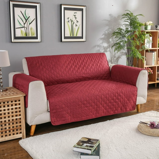 Nvzi Couch Sofa Slipcover 100% Waterproof Nonslip Quilted Furniture Protector for Dogs, Children, Pets, Machine Washable (Red, 51.18*77.16in,B)