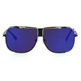 thumbnail image 2 of Rimless Exposed Lens Racer Metal Rim Oversize Aviator Rectangular Sunglasses Blue Mirror, 2 of 4