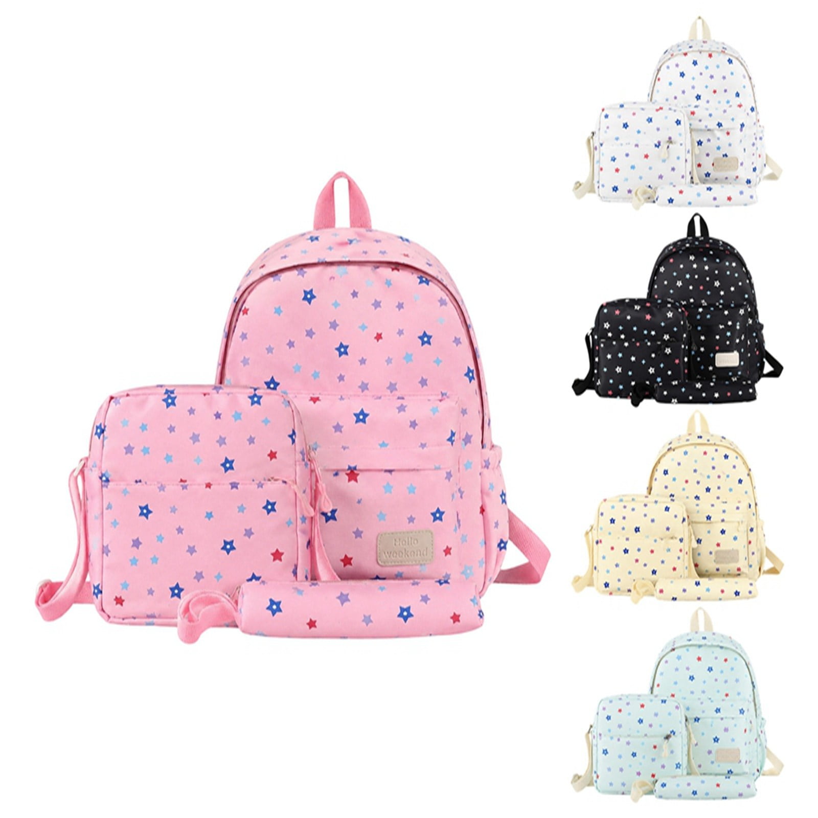 MuXiKeJi Clothes Polka Dot Tiny Bow Print Coquette 3Pcs Backpack Set Laptop Daypack | Light nylon adjustable padded straps bow coquette commute trips set with lunch tote pencil pouch