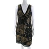 Pre-owned|Jones New York Womens Floral Print Wide Strap Sheath Dress Black Gold Size 8