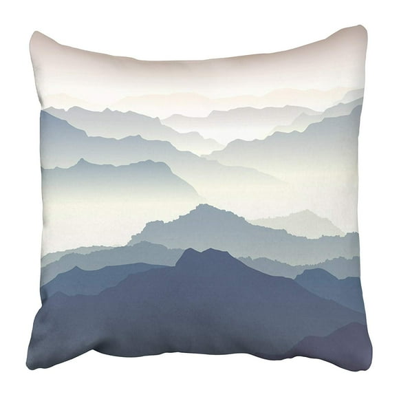 BOSDECO Blue Forest Horizontal Morning Misty Mountains in Fog Hills Crag Dusk Evening Mist Pillowcase Pillow Cover 16x16 inch