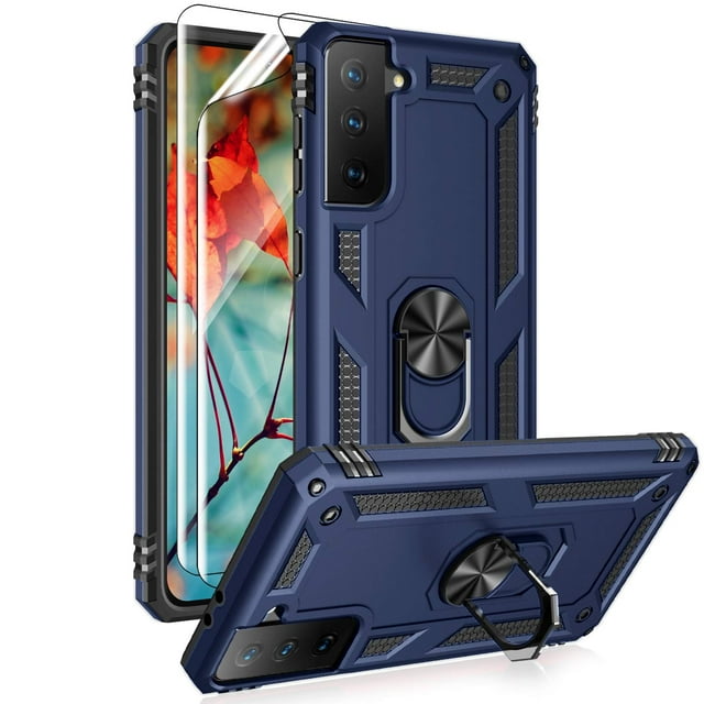 Funda Androgate Galaxy S21+ Plus con Soporte de Anillo y Protectores de Pantalla