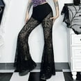 thumbnail image 2 of Women Goth Flare Pants Hollow Out Lace High Waist Bell Bottom Trousers Sexy Bandage Streetwear Pants, 2 of 8
