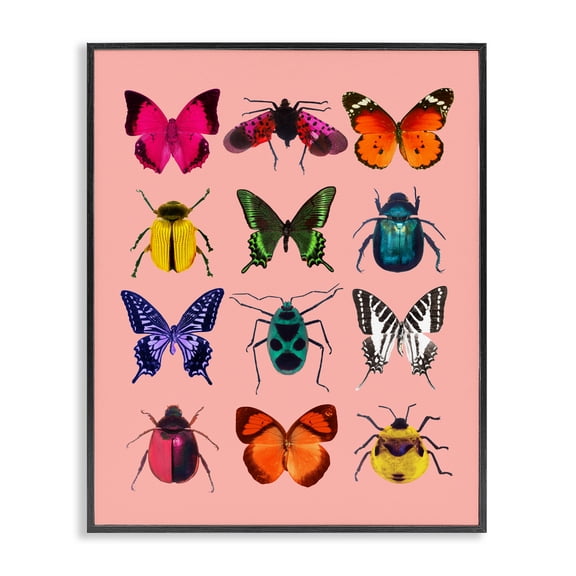 Colorful Bug Species on Pink Black Framed Giclee Art, design by LISH Creative
