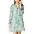 thumbnail image 1 of INSPIRE CHIC Vestido Floral Casual con Cuello de Lazo para Mujeres S Verde, 1 of 7