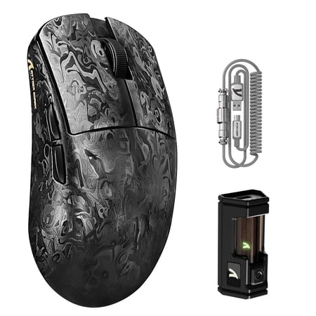 ATTACK SHARK R11 Ultra 8K Carbon Fiber Wireless Gaming Mouse with 42000 DPI-PAW3950 MAX Sensor-49g Lightweight,Nordic 52840 MCU Chip,Wired/BT/2.4Ghz Programmable,RGB Coiled Cable,Black Ink