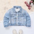 thumbnail image 4 of Jacket for Girls, Denim Ripped Collar Long Sleeve, Solid Color Casual Outerwear for Kids 3-15 Years, 4 of 9
