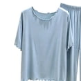 thumbnail image 5 of Bovxnpu Women's Pajamas Set Cotton Ruffle Short Sleeve Capris Pants 2 Piece Pajamas Sleepwear, 5 of 6