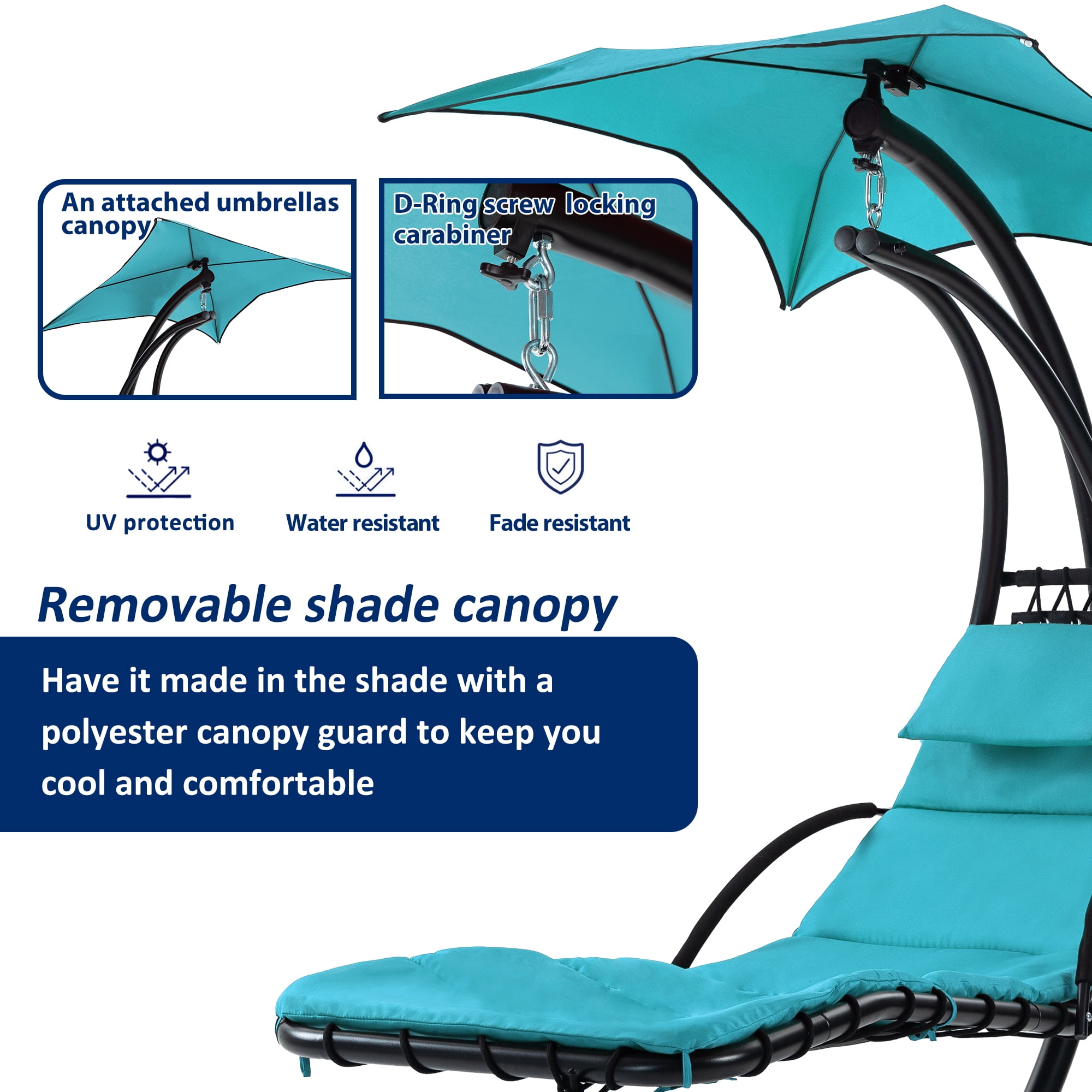 Aukfa Hammock Chair Zero Gravity Lounger Chair with Canopy & Pillow for Outdoor,Blue