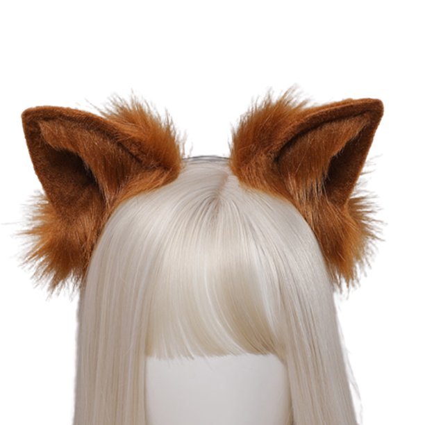 Diadema hecha a mano con orejas de pelo de zorro y lobo, diadema de Anime para fiesta de disfraces de Halloween MFZFUKR CPB-SSW2287-6