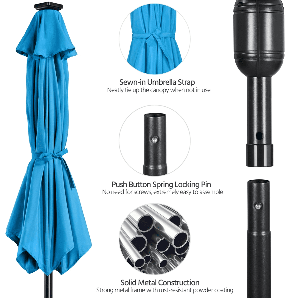 Alden Design 9ft Standard Patio Umbrella with LED Lights, Sky Blue