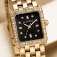 thumbnail image 4 of ELLEN TRACY Women’s Gold Bracelet Watch – Black Square Dial with Faceted Crystals, 4 of 8