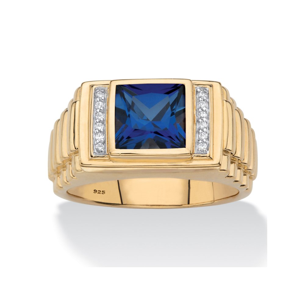 PalmBeach Jewelry Men's SquareCut Created Blue Sapphire and Diamond