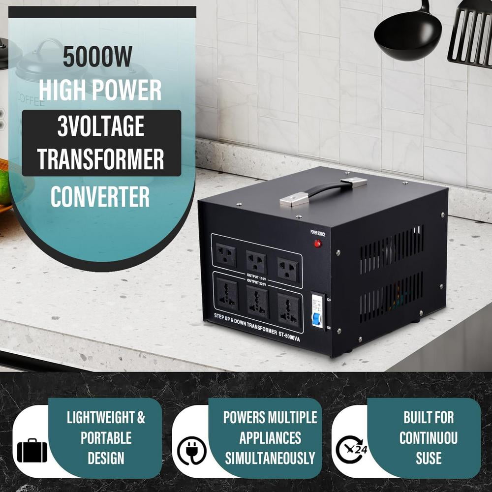 XIANERS 5000W Voltage Transformer Power Converter(110V to 220V, 220V to 110V) Step Up/Down Converter 110/120 Volt - 220/240 Volt with 6 Plugs