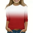 thumbnail image 1 of Plebaso T-Shirts à Manches 3/4 pour Filles, Dégradé de Couleur, Col Rond, Printemps 2025, Blouses Décontractées pour Enfants, 1 of 5