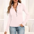 thumbnail image 5 of WTOBBY Women's Casual Solid Color V Neck Button Down Collar Long Sleeve Polo Shirt, Classic Preppy Style Top, Comfortable Stretch Blouse,Pink S, 5 of 6