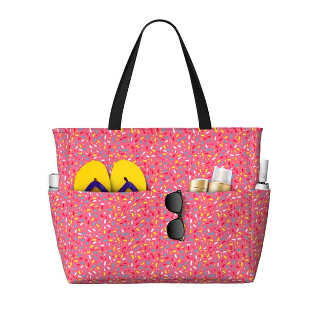 Fotbe Colorful Sprinkles Donuts Bolsa de Viaje para Playa - Resistente al Agua, Bolsa Tote de Gran Capacidad y Ligera con 7 Bolsillos para Mujeres y Hombres