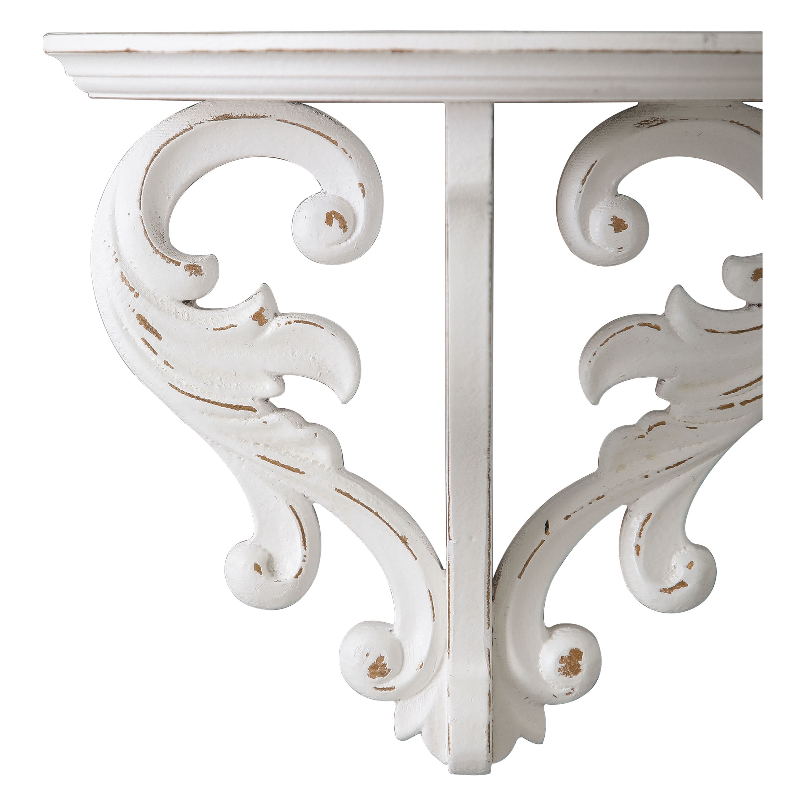 SOFE Vintage Wooden Wall Shelf - Distressed White Drop Shape Floating Shelves for Small Spaces, 10" Wide Decorative Shelf for Plants, Books, Entryway & Office
