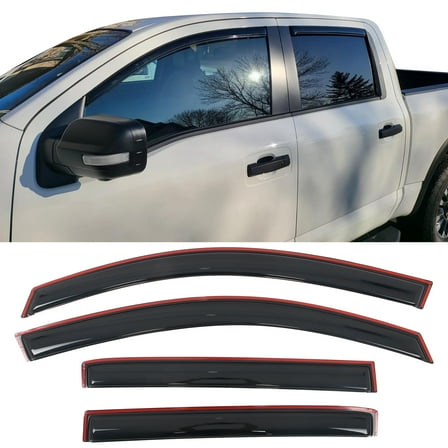 Ikon Motorsports In-Channel Window Visors Fits 2017-2024 Nissan Titan Crew Cab, Slim Style Side Door Rain Vent Guard Deflectors, Acrylic Smoke 4PCS