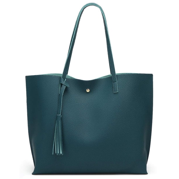 Dreubea Bolso de hombro de piel sintética suave para mujer, bolso de mano con borlas de gran capacidad