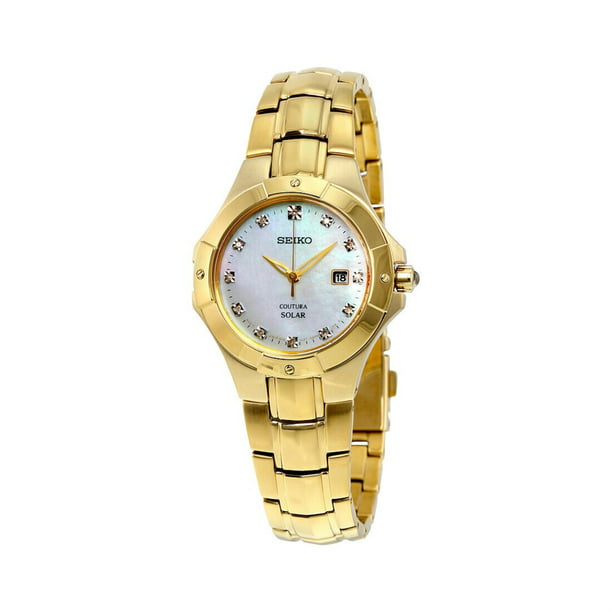 Seiko Women's Coutura Solar Mother of Pearl Gold-tone Watch SUT168 -  