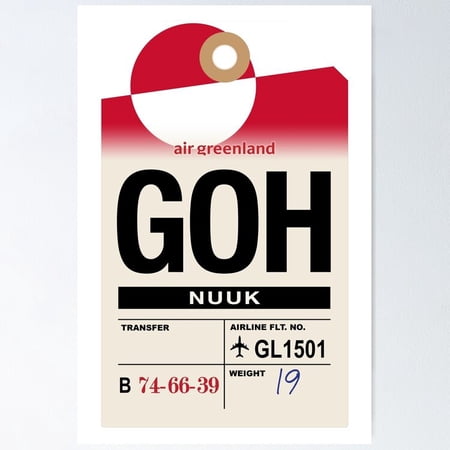 Poster Nuuk (Goh) Greenland Airline Luggage Tag - No Framed, Vintage Wall Art, Trendy Retro Print, Positive Quote Poster, Room Decor, Wall Art, Poster Only