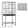 thumbnail image 4 of PawHut Grande Cage à Oiseaux de 64 Pouces, Cage Roulante en Métal pour Perroquet, Nichoir avec Support Roulant Détachable, Tablette de Rangement, Perchoir en Bois, Contenant à Nourriture, 30.25 Pouces x 18.5 Pouces x 64 Pouces, 4 of 9