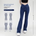 thumbnail image 4 of Pantalones acampanados de mezclilla con cintura alta y adelgazamiento para mujer, pantalones casuales ajustados elásticos para deportes, yoga y exteriores, 4 of 5
