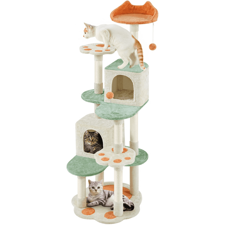 Alden Design 65" Paw-Shaped Cat Tree, Beige photo 1