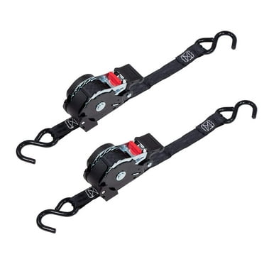 2 Pack 1" x 12' Retractable Ratchet Straps | Auto Retract NO-RATCHETING Ratchet Straps with Coated S Hook Tiedowns for Motorcycles, ATVs, Bikes: Tight & Secure Pickup Trailer Tie-Down