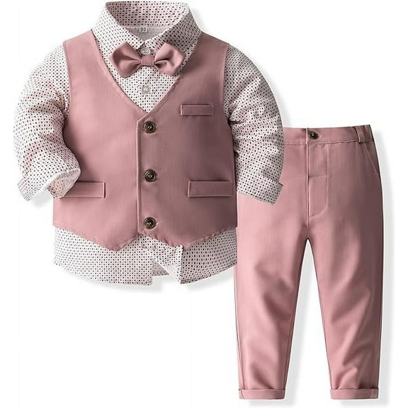 Lycody Boys' 4-Piece Formal Suit Set Dress Shirt Vest Pants and Tie Wedding Birthday Party Suit